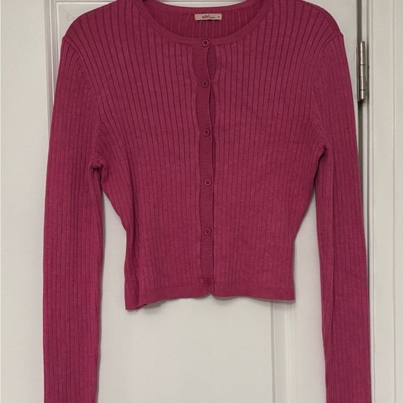 Pink Ribbed Women's Cardigan - Picture 2 of 3